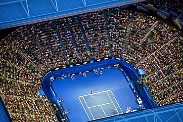 Dusk aerial view of the Australian Open Tennis tournament. At Rod Laver Arena.