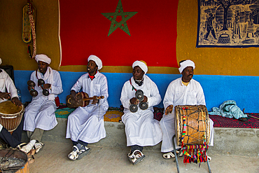 Gnawa musicians playing music in Khamilia