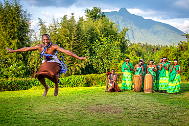 Intore Traditional dance performed outdoors near Volcanoes National Park in Rwanda