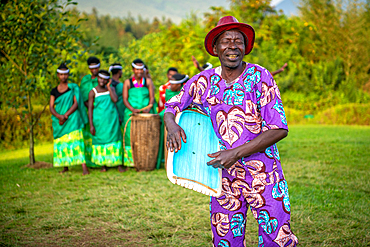 Intore Traditional dance performed outdoors near Volcanoes National Park in Rwanda