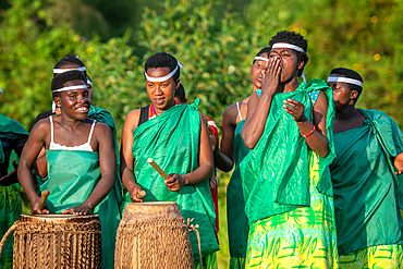 Intore Traditional dance performed outdoors near Volcanoes National Park in Rwanda