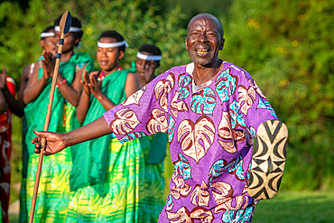 Intore Traditional dance performed outdoors near Volcanoes National Park in Rwanda