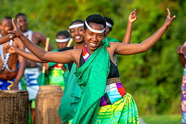 Intore Traditional dance performed outdoors near Volcanoes National Park in Rwanda