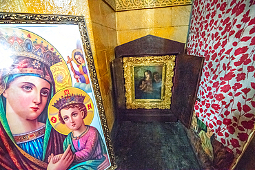 Religious artwork on display within the Beata Maryam Church, resting place of Menelik II and his wife and daughter. Addis ababa, Ethiopia.