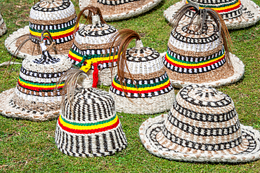 Traditional wool hats worn by farmers, Debre Berhan, Ethiopia