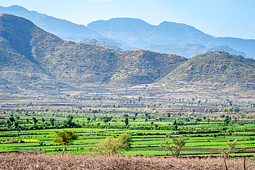 Fields laying below the mountains near Debre Berhan, Ethiopia