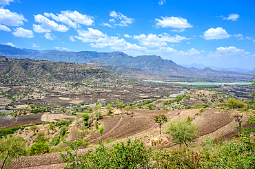 A view down into the beautiful and fertile valleys near Debre Berhan, Ethiopia.