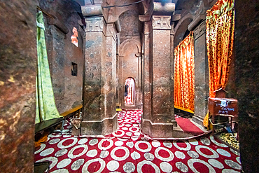 Rock hewn monolithic church of Bet Golgotha (House of Golgotha Mikael), known for its arts and said to contain the tomb of King Lalibela) in Lalibela, Ethiopia