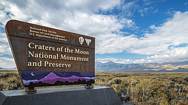 Entry sign at Craters of the Moon National Monument and Preserve, Idaho, USA.