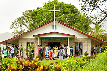 Sunday service at Maria Tubu Imakulata Church in Navala Village, northern highlands of Viti Levu Island, Fiji.