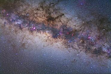 Sagittarius and Scorpius in diagonal framing, with Milky Way from Ara to Serpens. Taken with 50mm Sigma lens at f/4 and Canon 5D MkII at ISO 800 for stack of just 2 frames each at 6 minutes. Cloud prevented more exposures. Taken from Atacama Lodge, San Pedro de Atacama, Chile.