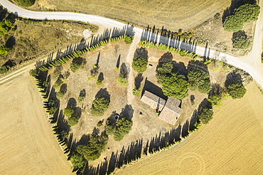 Shrine aerial view in a rural land. Navarre, Spain, Europe