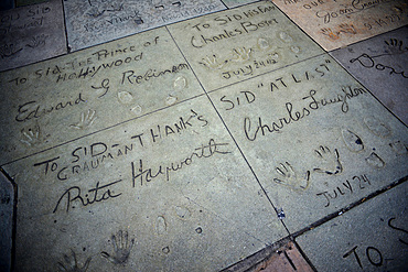 Handprints and footprints at Grauman's Chinese Theatre, Hollywood Boulevard.