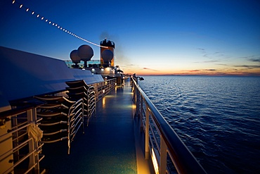 Cruise ship at sunset in the Mediterranean