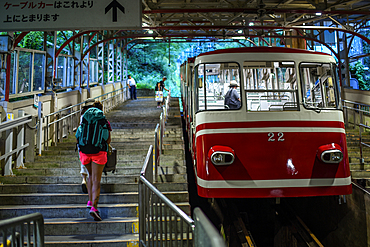 Cable car to Koyasan (Mount K?ya), huge temple settlement in Wakayama Prefecture to the south of Osaka.