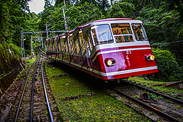 Cable car to Koyasan (Mount K?ya), huge temple settlement in Wakayama Prefecture to the south of Osaka.