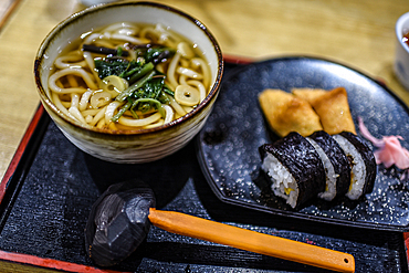 Japanese mean in restaurant table, Koyasan, Japan