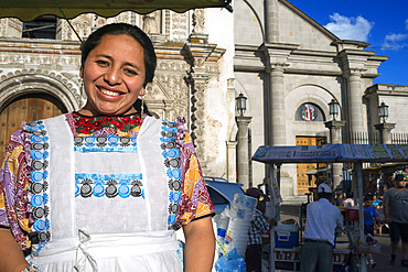 Ice cream woman seller in America Central Park, Quetzaltenango city Guatemala.