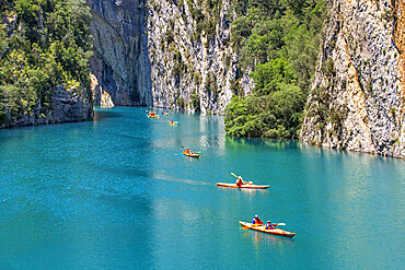 Congost de Mont-Rebei in the Pre-Pyrenees of Lleida, Catalonia. Serra del Montsec, La Noguera, Lleida, Spain

The Montrebei Gorge (in Catalan Congost de Mont-Rebei) is a place that is located between the provinces of Huesca and Lv©rida (Spain), between the regions of Ribagorza and Pallars JussvÜ. It is constituted in the narrowest part by which the Noguera Ribagorzana river, which constitutes the natural border between Aragon and Catalonia, crosses the Montsec mountain range, walls in vertical fall of more than 500 meters and a width at its minimum point of 20 meters . The Catalan part is part of the Noguera Nature Reserve. It is within the Sierra del Montsec Natural Interest Area.