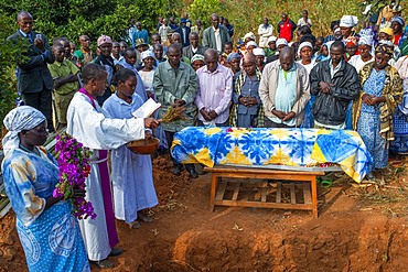 Funeral for the death of a person due to Coronavirus and AIDS in a small village near Kitui city in the Kamba country in Kenya, Africa.