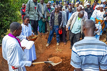 Funeral for the death of a person due to Coronavirus and AIDS in a small village near Kitui city in the Kamba country in Kenya, Africa.