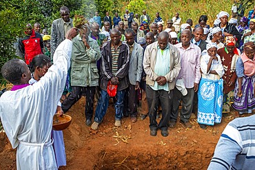 Funeral for the death of a person due to Coronavirus and AIDS in a small village near Kitui city in the Kamba country in Kenya, Africa.