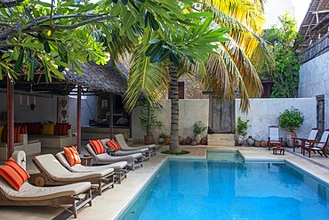 The Pool And Long Chairs In Lamu Patio House Hotel, Lamu, Kenya