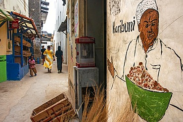 Local people in the narrow strees of the city town of Lamu island in Kenya