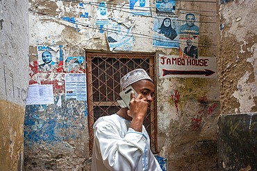 Local people in the narrow strees of the city town of Lamu island in Kenya