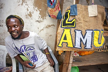 Souvenirs shop selling in Lamu town in Lamu Island, Kenya.