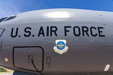 The Air Mobility Command insignia on a Boeing KC-135 Stratotanker air refueling tanker in the Hill Aerospace Museum.