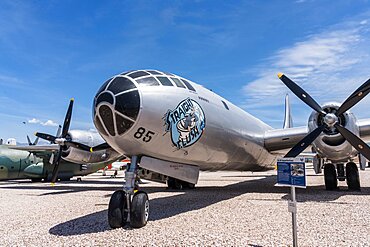 A Boeing B-29 Superfortress stategic heavy bomber from WWII in the Hill Aerospace Museum in Utah.