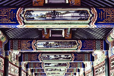 Painted landscapes in the Long Corridor in the Summer Palace, Beijing, China.