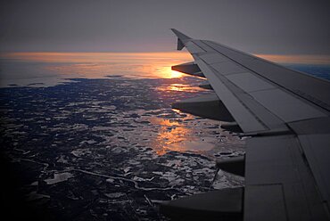 View from plane window in flight from Madrid to Rovaniemi, Finland