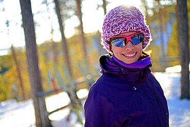 Young attractive woman in Pyha ski resort, Lapland