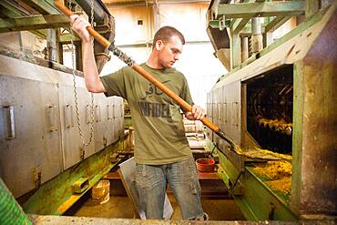 Man working at soybean oil plant