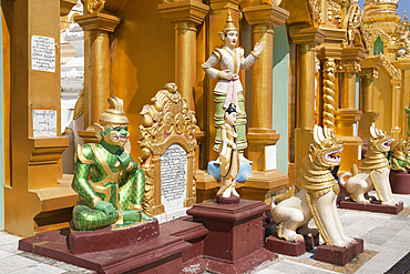 Religious statues at Shwedagon Pagoda, Yangon, (Rangoon), Myanmar, (Burma)