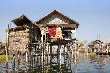 Lakeside houses built on stilts, Inle Lake, Shan State, Myanmar, (Burma)