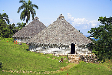 Houses in reproduction Taino Indian village, Chorro de Maita, Banes, near Guardalavaca, Holguin Province, Cuba