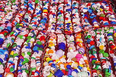 Recycled plastic bottle tops, Mozia, Sicily, Italy