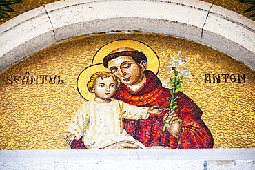 Mosaic of Saint Anthony and Christ on exterior of Saint Anthony of Padua Church, Constanta, Romania