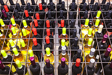 Bottles of wine in large crate, Vigne Surrau, Surrau Vineyard, Arzachena, Sardinia, Italy