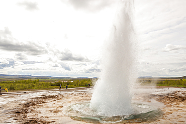 Strokkur geyser erupting, in the Geysir hot springs area, Haukadalur geothermal area, Southwest Iceland