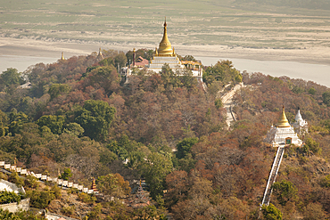 View of temples from Soon U Ponya Shin Pagoda, Sagaing Hill, Sagaing, near Mandalay, Myanmar, (Burma)