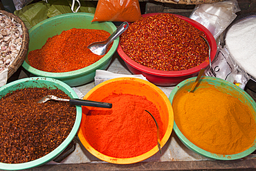 Spices for sale in market, Pyin Oo Lwin, also known as Pyin U Lwin and Maymyo, Mandalay, Myanmar, (Burma)