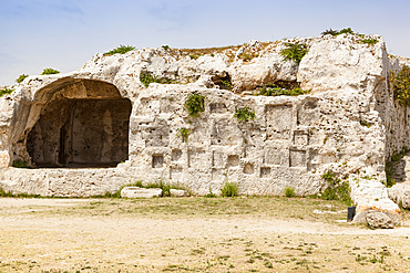 Niches in wall near Greek Theatre, Neapolis Archaeological Park, Syracuse, Sicily, Italy