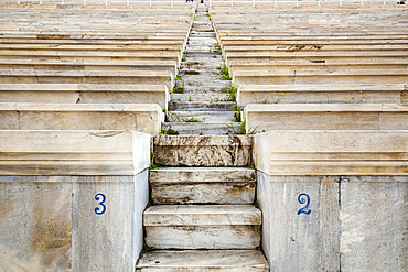 Steps and seats in the Panathenaic Stadium, original modern day Olympic Stadium, Athens, Greece