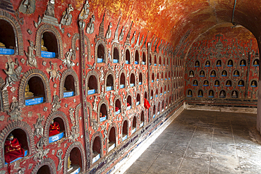 Wall at Shwe Yan Pyay Monastery, also known as Shwe Yaunghwe Monastery, Nyaung Shwe, Shan State, Myanmar, (Burma)