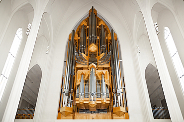 The pipe organ, designed by Johannes Klais, in Hallgrimskirkja Church, Reykjavik, Iceland