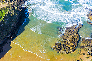 Galizano bech aerial view. Ribamontan al Mar. Cantabria, Spain, Europe.